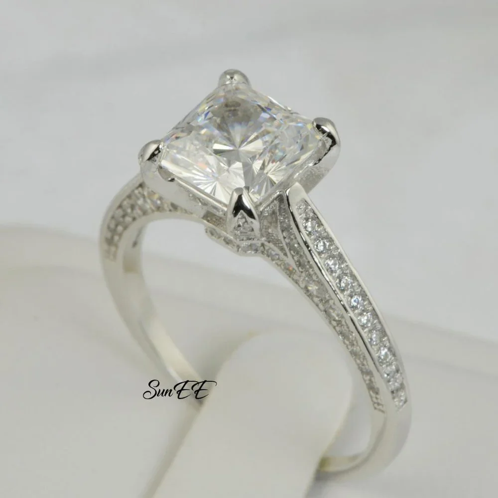 New His Hers Princess Cut Lab Diamond Wedding Engagement Ring Set